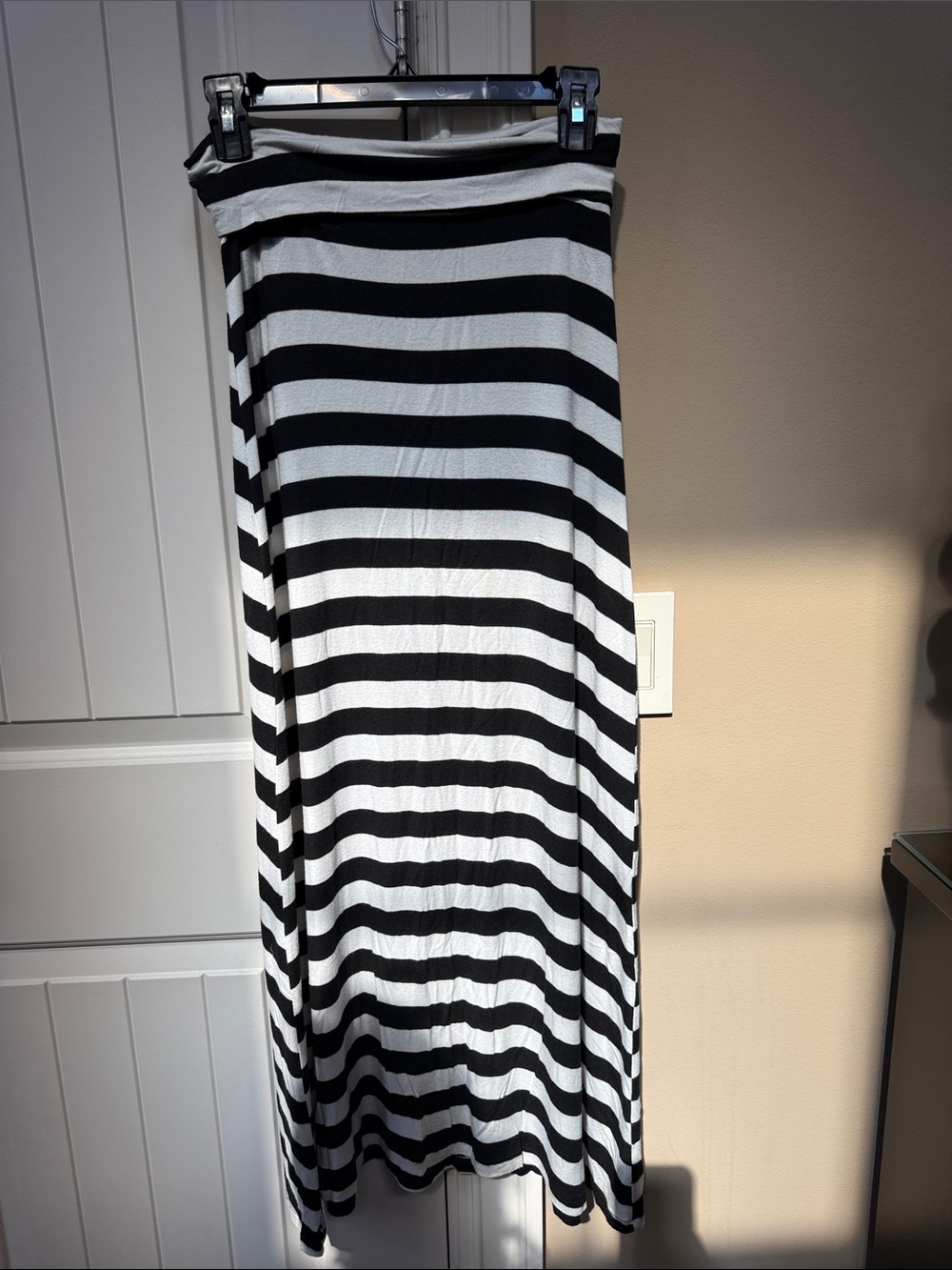 Black and White Striped Maxi Skirt - Casual Comfortable Fit